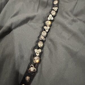 henri bendel Black Leather Bracelet with Crystal Heart & Round Studs